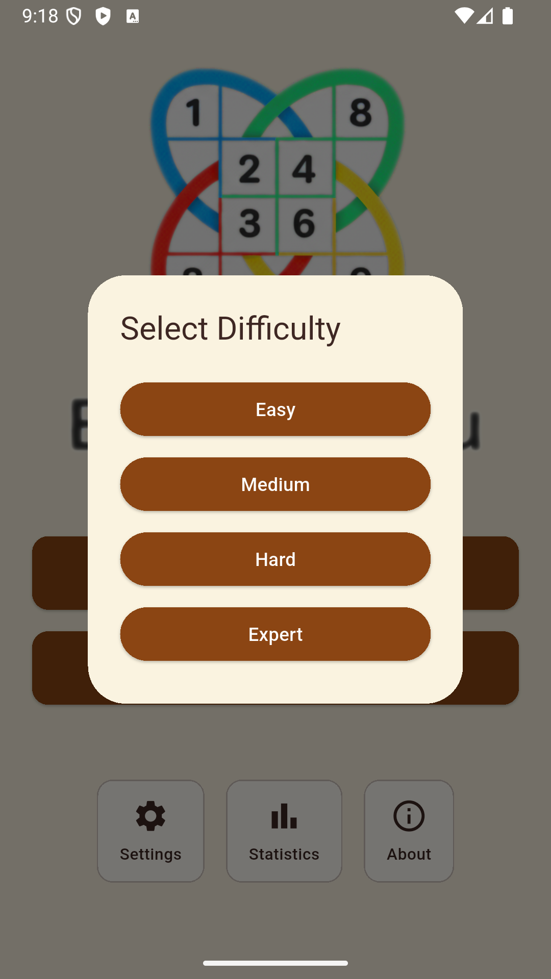 Difficulty selection dialog