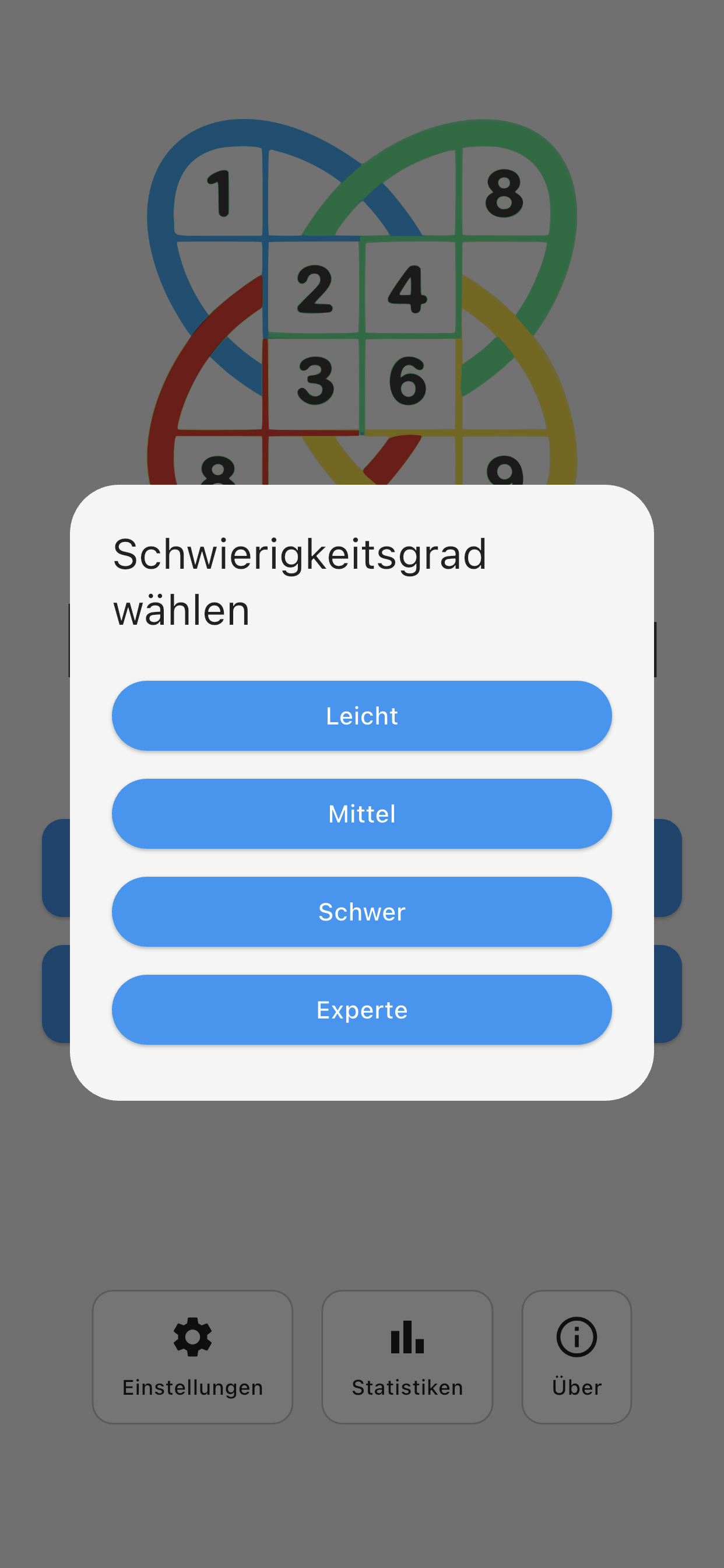 Schwierigkeitsauswahl dialog