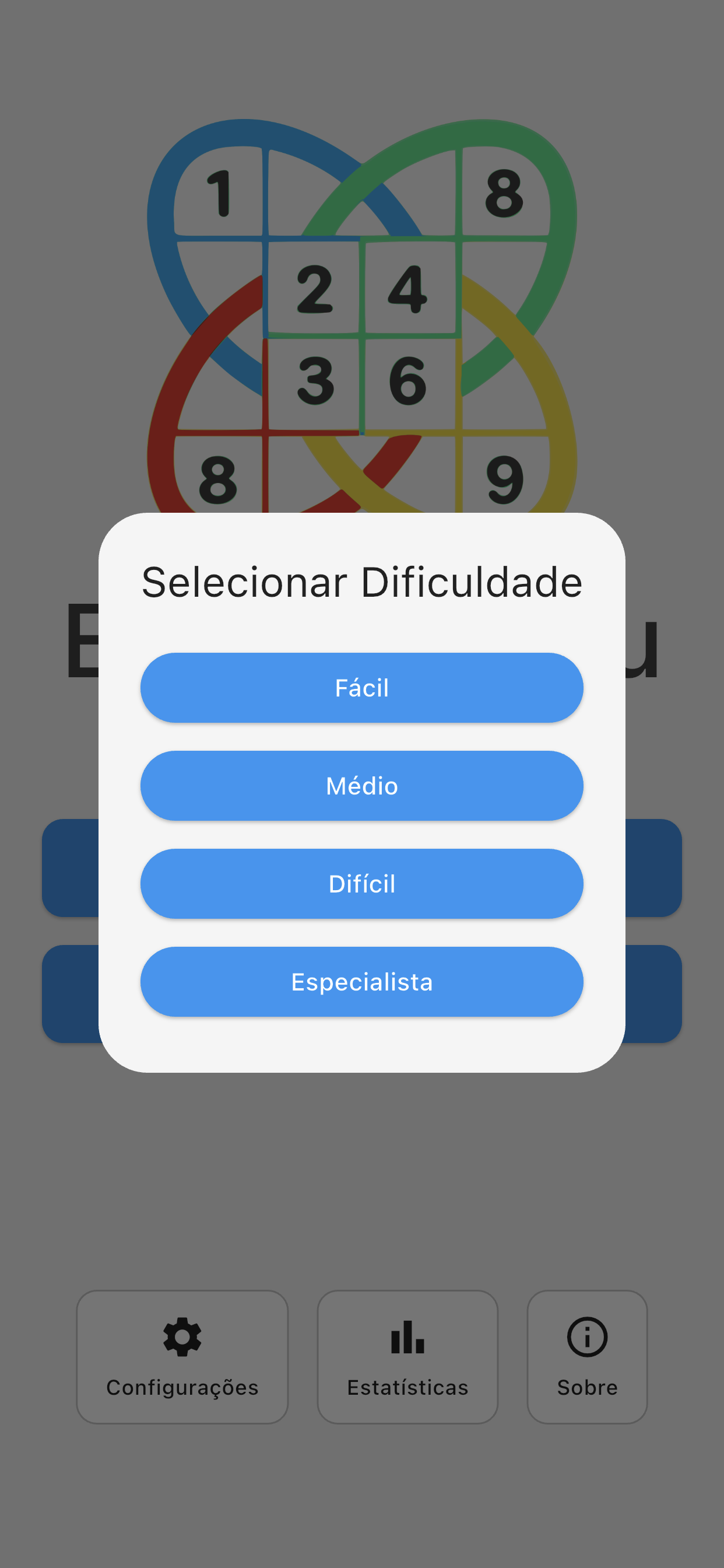 Seleção de dificuldade dialog