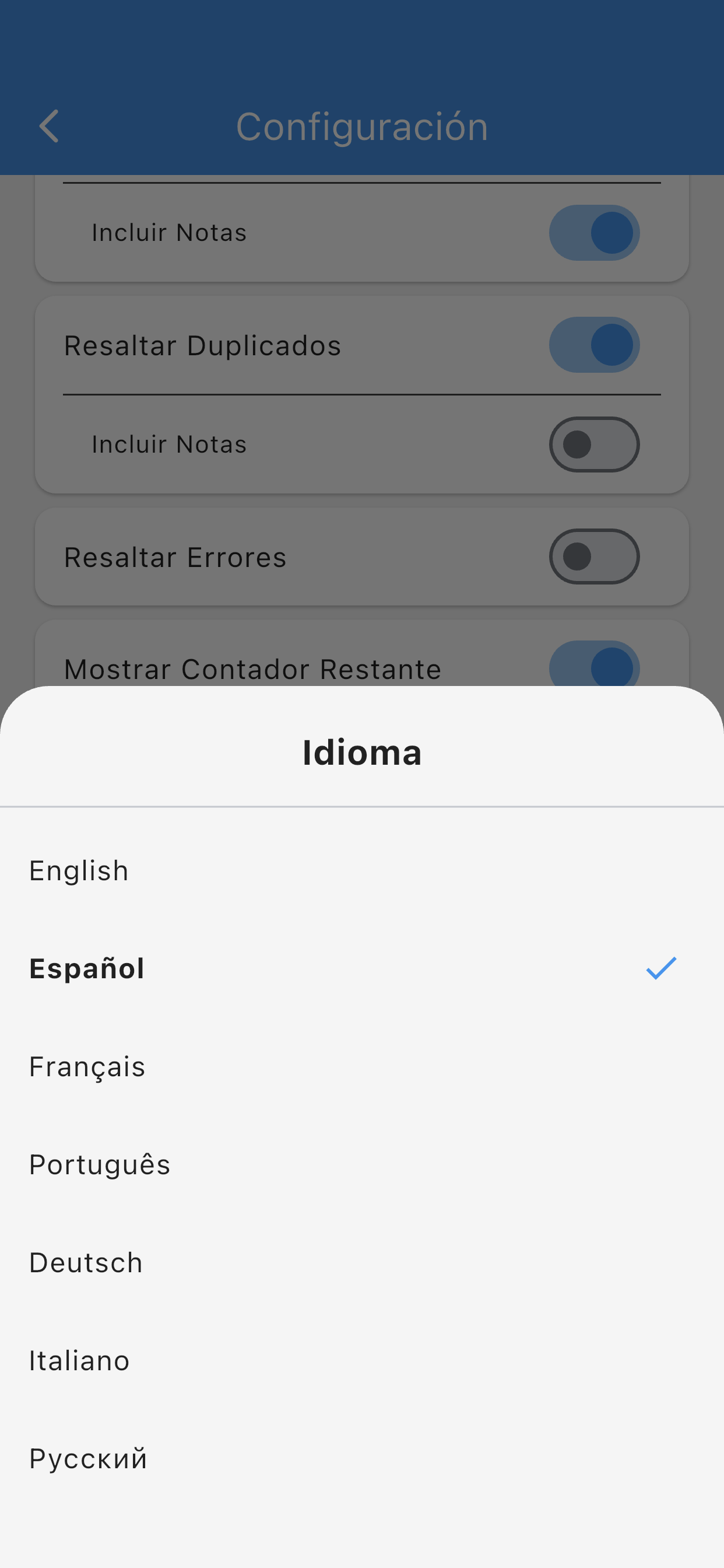 Selección de idioma dialog