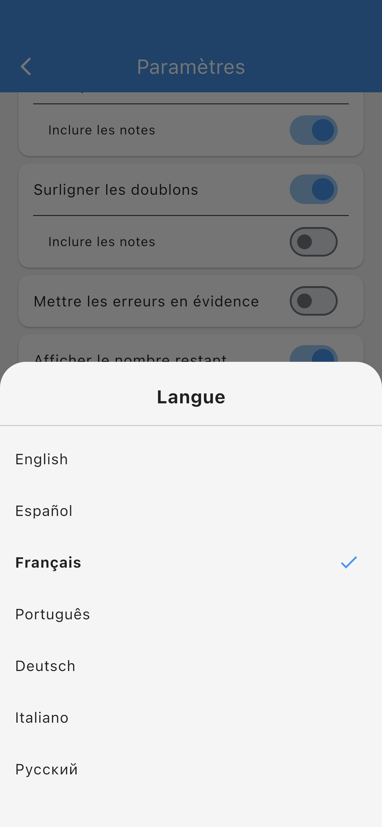 Sélection de la langue dialog